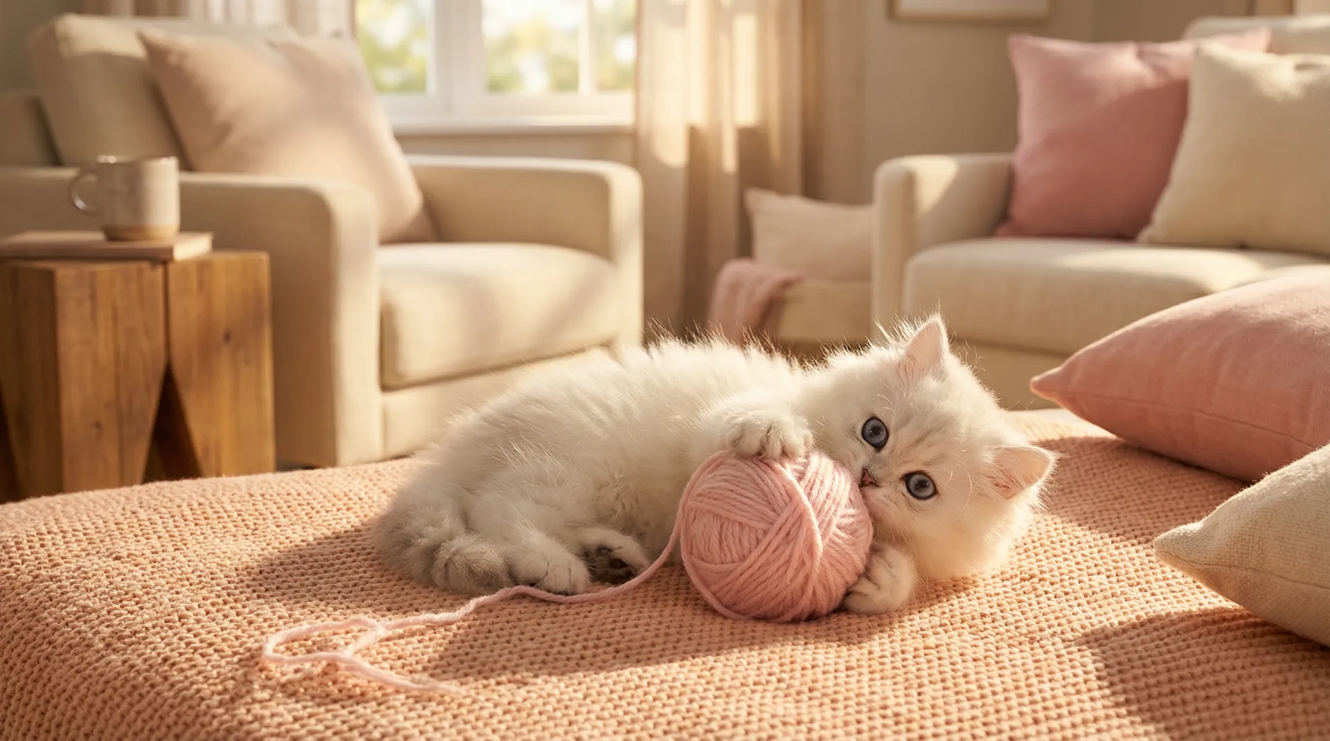 可爱白色小猫玩毛线球 - 蜜芽188.CNN.蜜芽